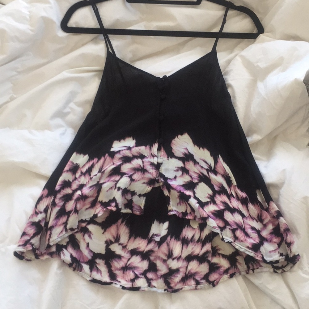 Kimchi Blue Black Floral Button Down Tank Top